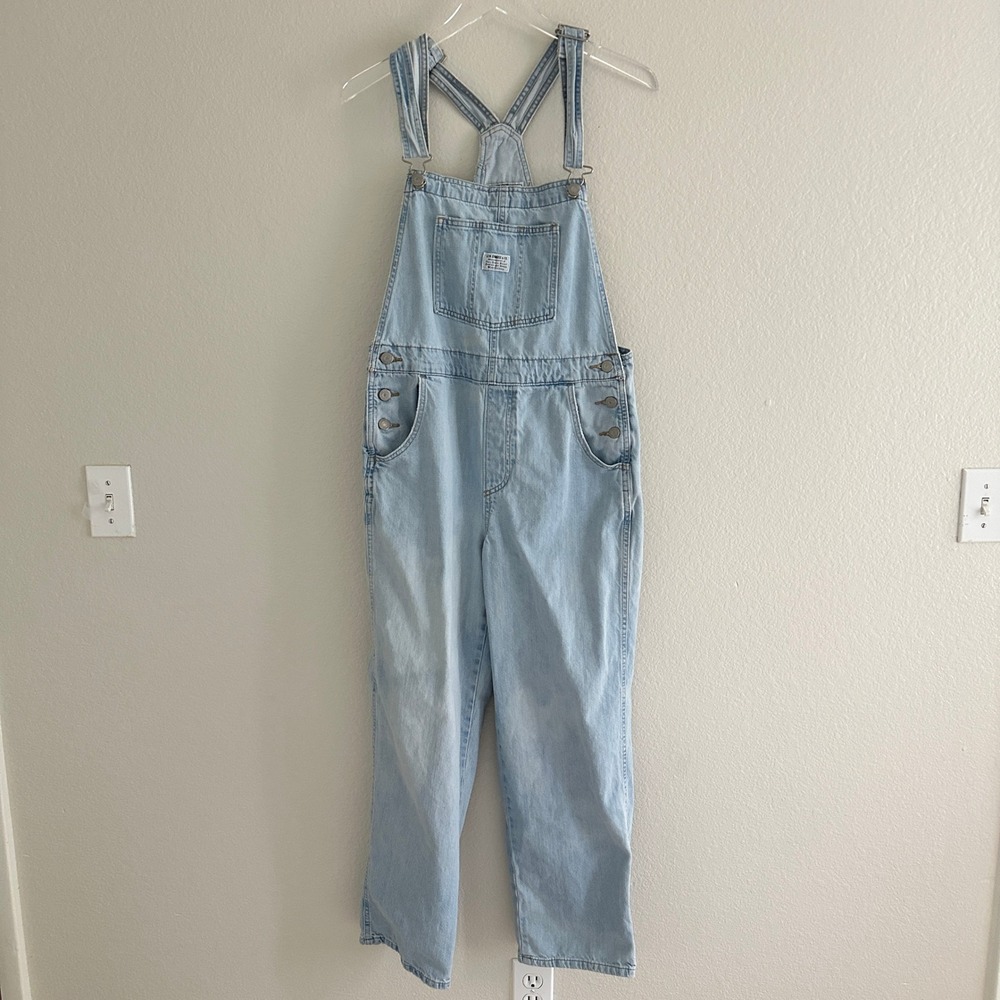 Vtg Levi's Denim Overalls M Light Blue Wash Straight Leg Cotton Dungarees